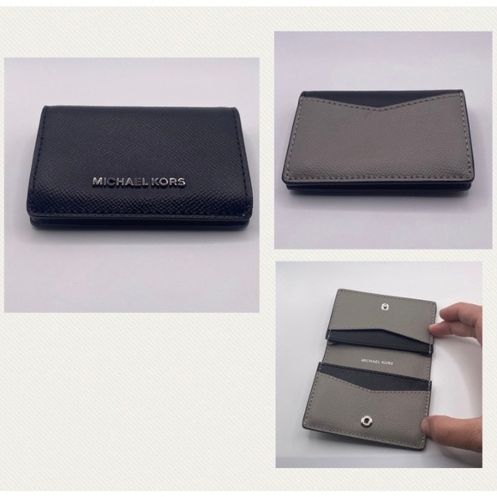 Michael Kors Jet Set Gray Black Flap Card ID Holder